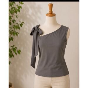 Women’s One Shoulder Bow Tie Top – Elegant Sleeveless Blouse